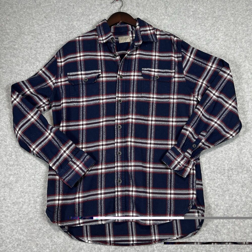 Jachs Men's Flannel Shirt Navy Red Plaid Long Sleeve Button Up Size Large Tall